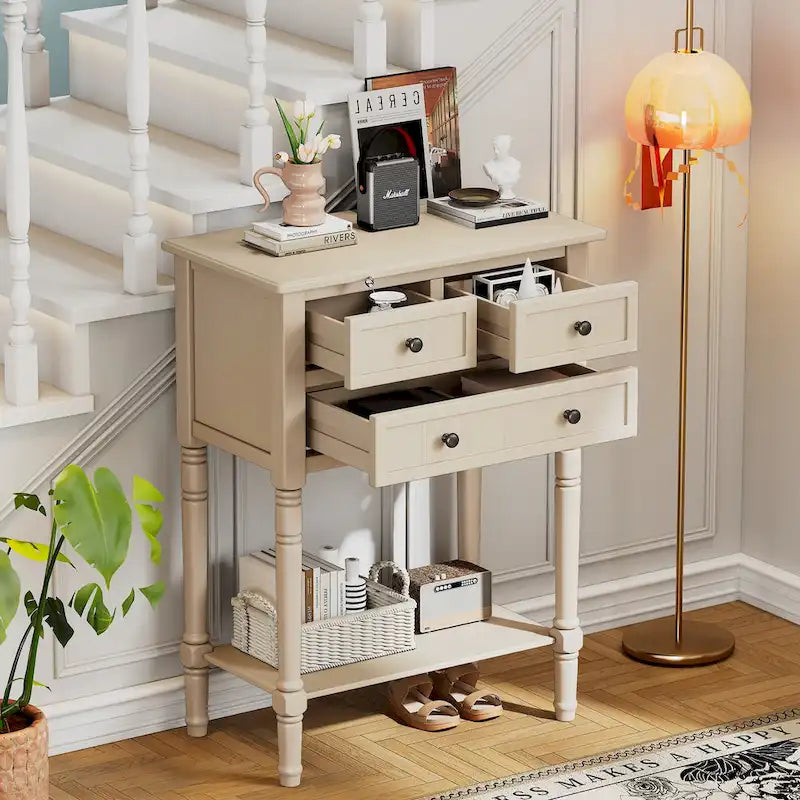 Classic Console Table with Three Storage Drawers and Bottom Shelf