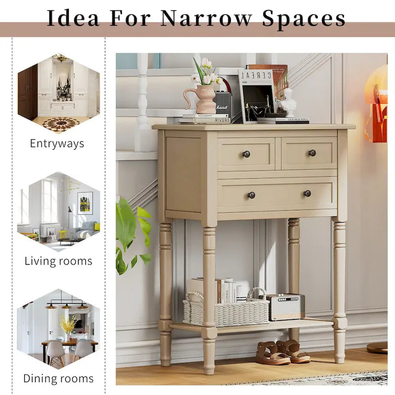 Classic Console Table with Three Storage Drawers and Bottom Shelf
