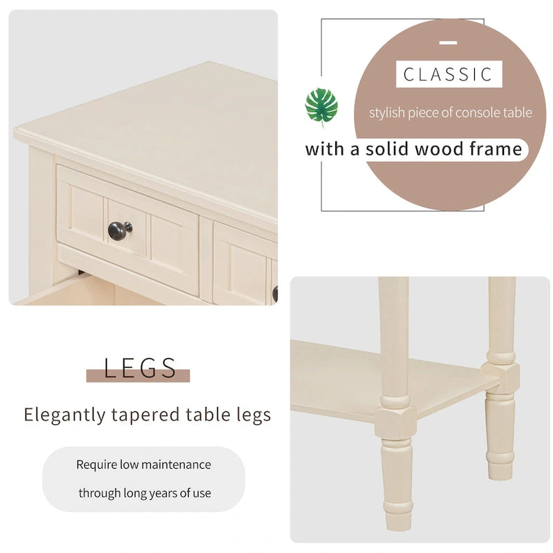 Classic Console Table with Three Storage Drawers and Bottom Shelf