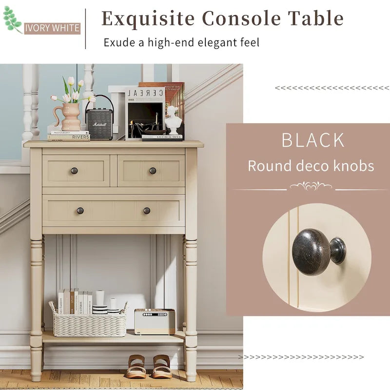Classic Console Table with Three Storage Drawers and Bottom Shelf