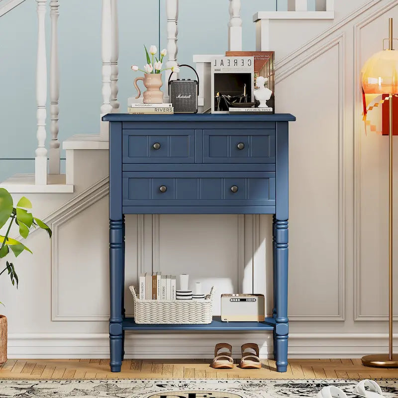 Classic Console Table with Three Storage Drawers and Bottom Shelf