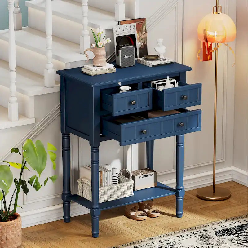 Classic Console Table with Three Storage Drawers and Bottom Shelf