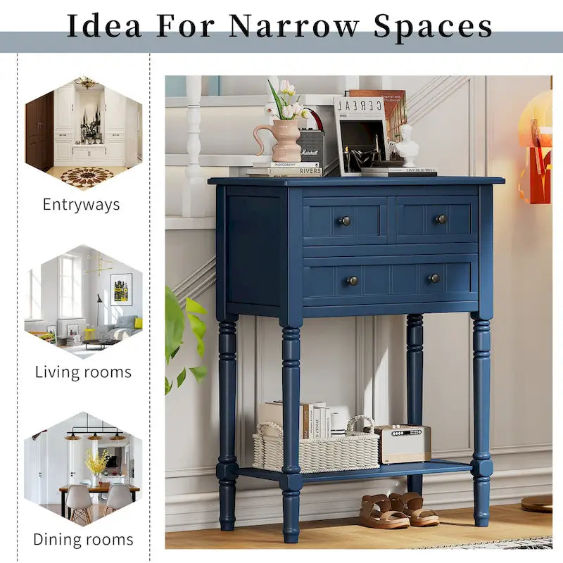Classic Console Table with Three Storage Drawers and Bottom Shelf