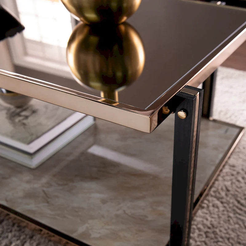 Champagne Metal Coffee Table with Smoked Mirror Top
