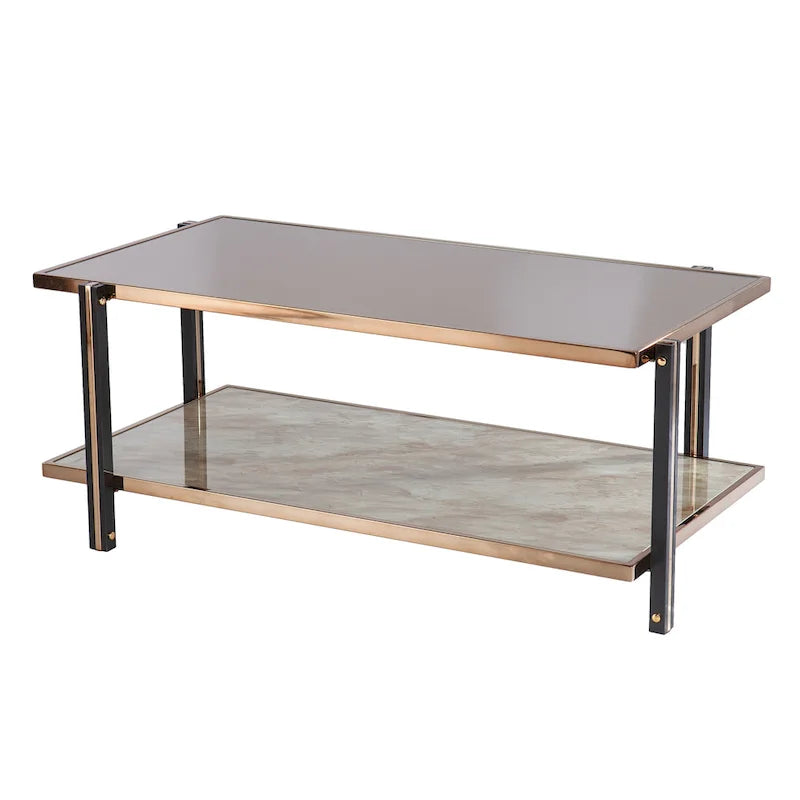 Champagne Metal Coffee Table with Smoked Mirror Top