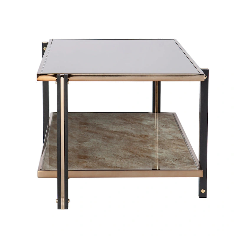 Champagne Metal Coffee Table with Smoked Mirror Top