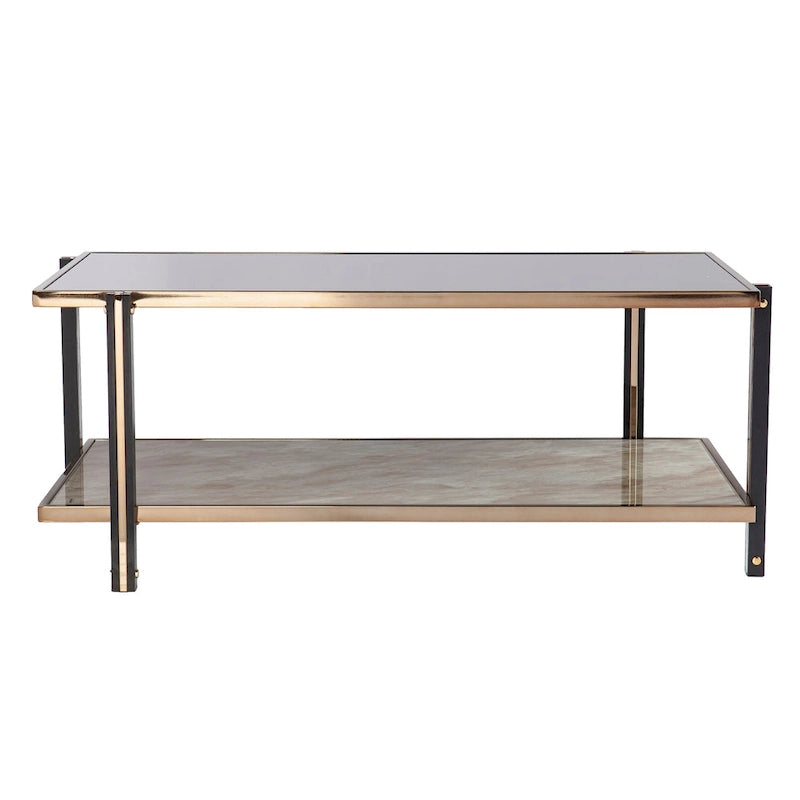 Champagne Metal Coffee Table with Smoked Mirror Top