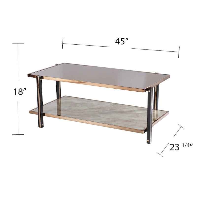 Champagne Metal Coffee Table with Smoked Mirror Top