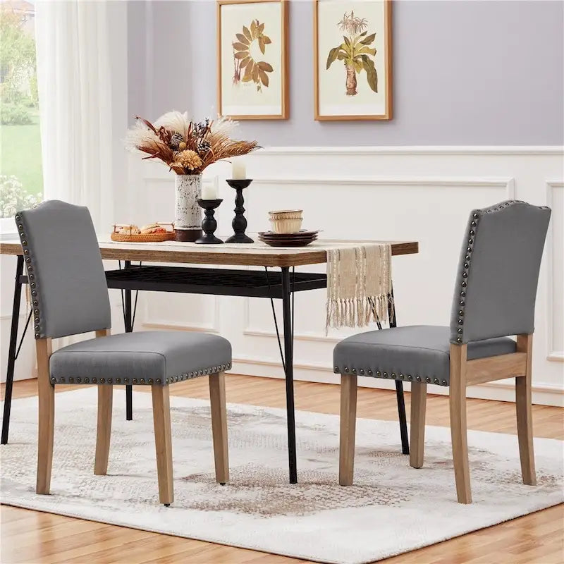 Upholstered Dining Chairs with Nailhead Trim, Set of 2