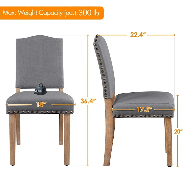 Upholstered Dining Chairs with Nailhead Trim, Set of 2