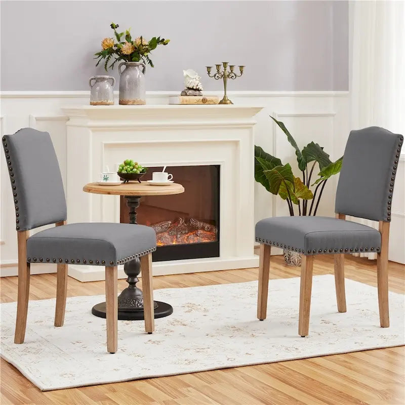 Upholstered Dining Chairs with Nailhead Trim, Set of 2