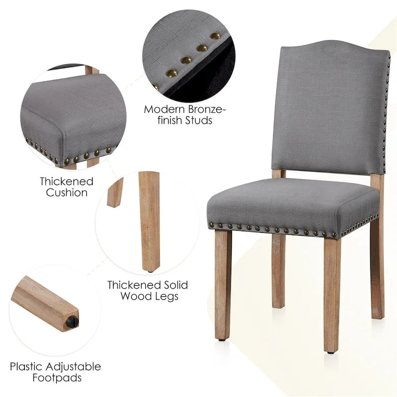 Upholstered Dining Chairs with Nailhead Trim, Set of 2