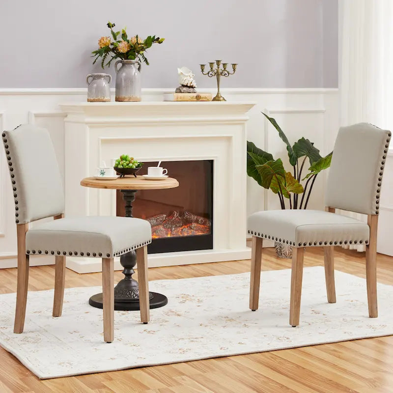 Upholstered Dining Chairs with Nailhead Trim, Set of 2