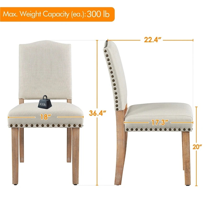 Upholstered Dining Chairs with Nailhead Trim, Set of 2