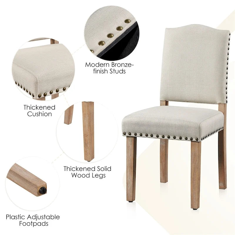 Upholstered Dining Chairs with Nailhead Trim, Set of 2