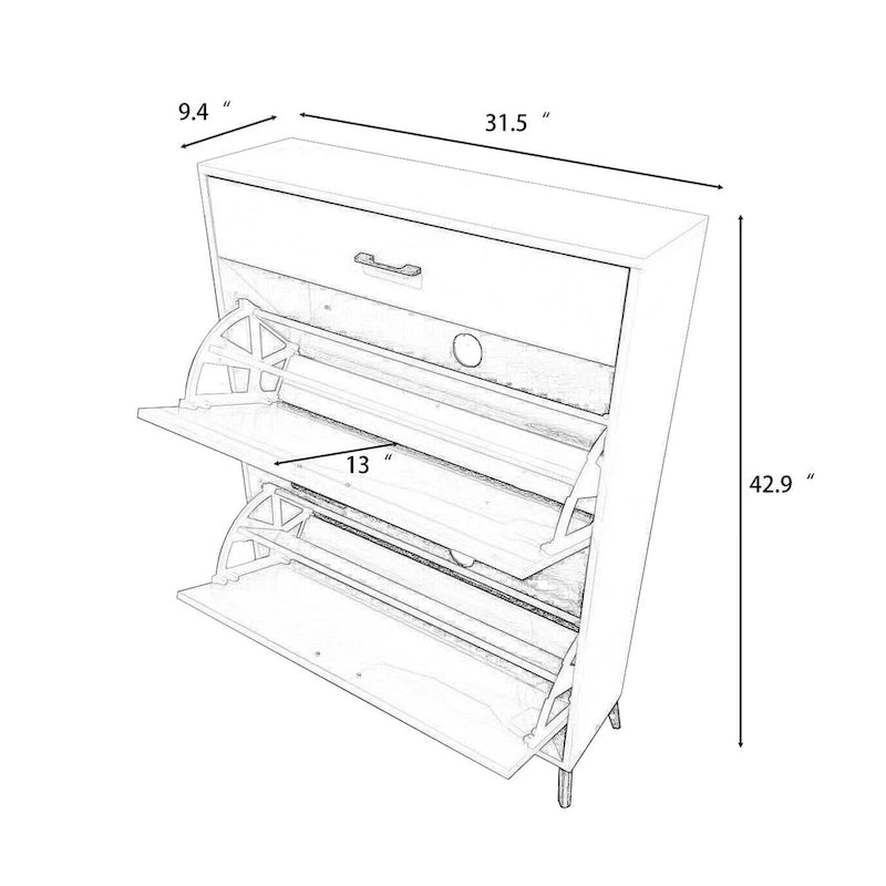 Narrow Shoe Storage Cabinet with Flip Drawers and Metal Legs