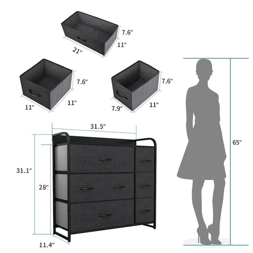 7-Drawer Fabric Storage Dresser with Wood Top and Metal Frame