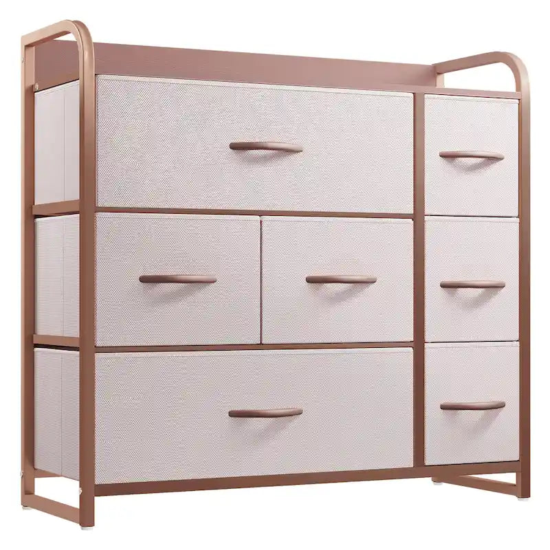 7-Drawer Fabric Storage Dresser with Wood Top and Metal Frame