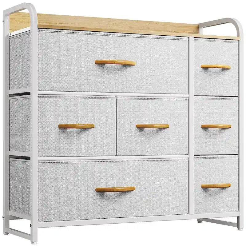 7-Drawer Fabric Storage Dresser with Wood Top and Metal Frame
