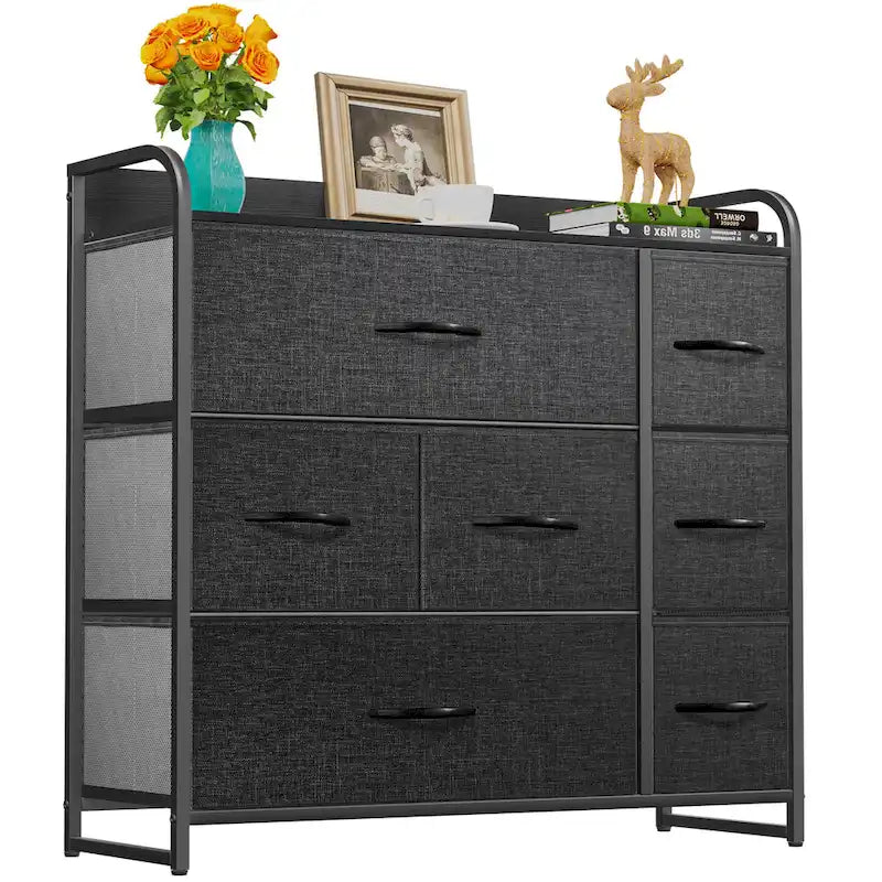7-Drawer Fabric Storage Dresser with Wood Top and Metal Frame