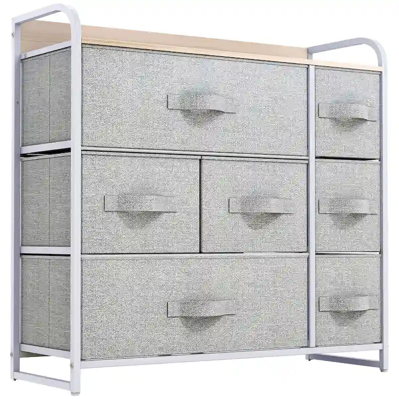 7-Drawer Fabric Storage Dresser with Wood Top and Metal Frame