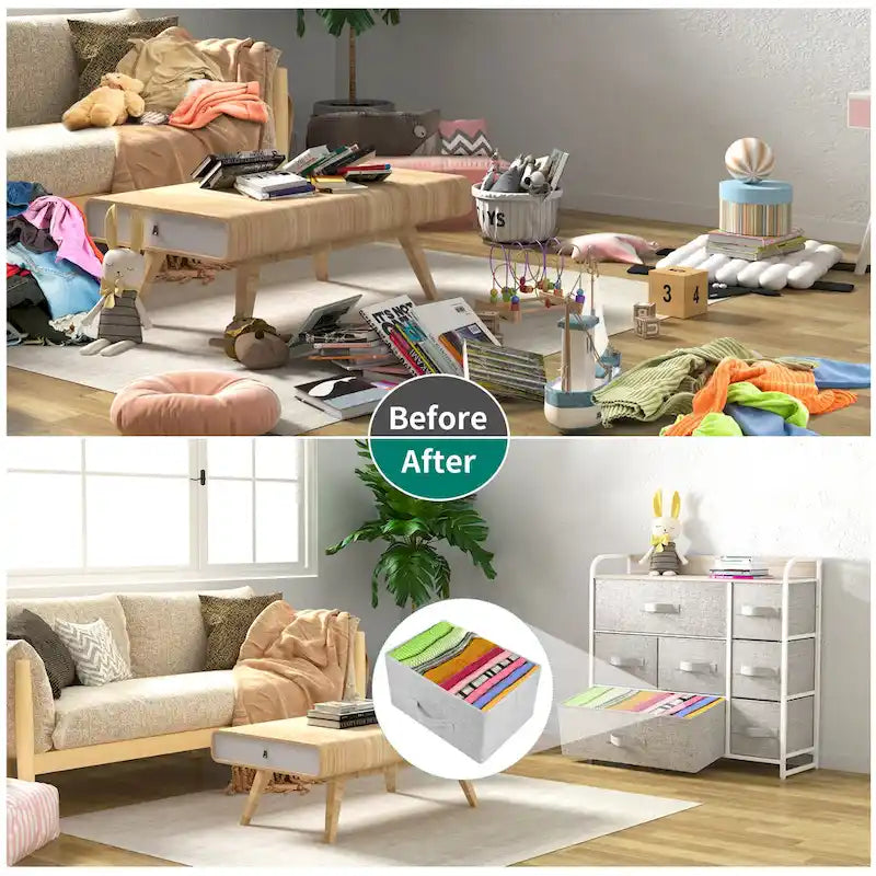 7-Drawer Fabric Storage Dresser with Wood Top and Metal Frame