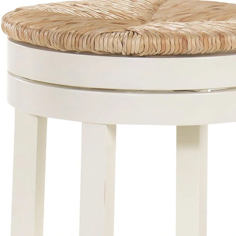 30-Inch Natural and Antiqued White Solid Wood Swivel Backless Bar Stool with Footrest