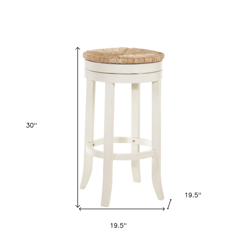 30-Inch Natural and Antiqued White Solid Wood Swivel Backless Bar Stool with Footrest
