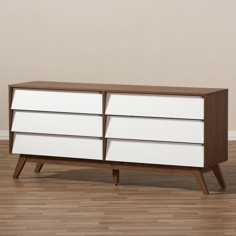 Mid-Century White and Brown Dresser
