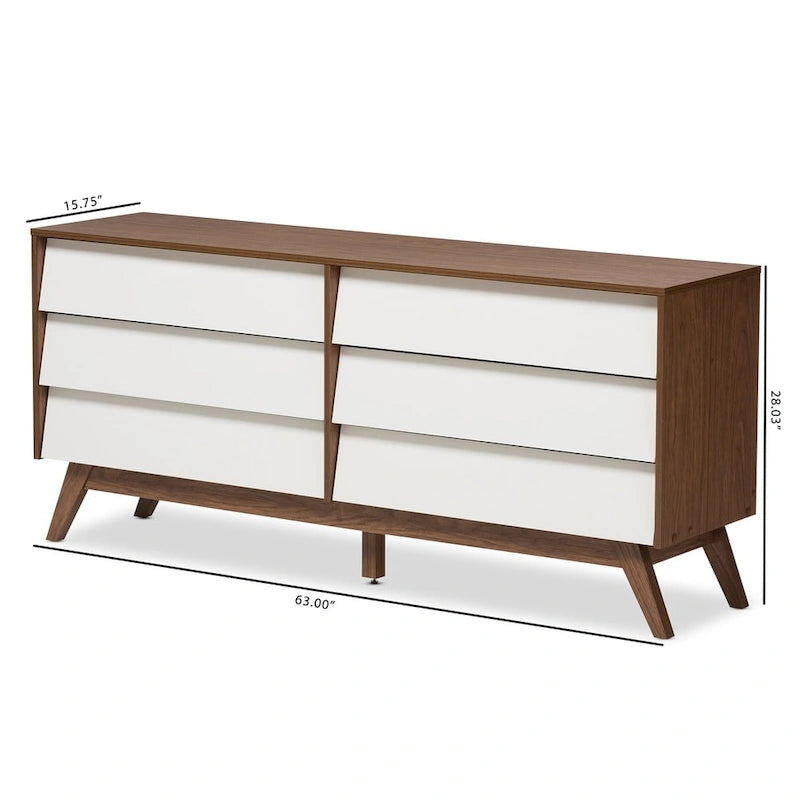 Mid-Century White and Brown Dresser