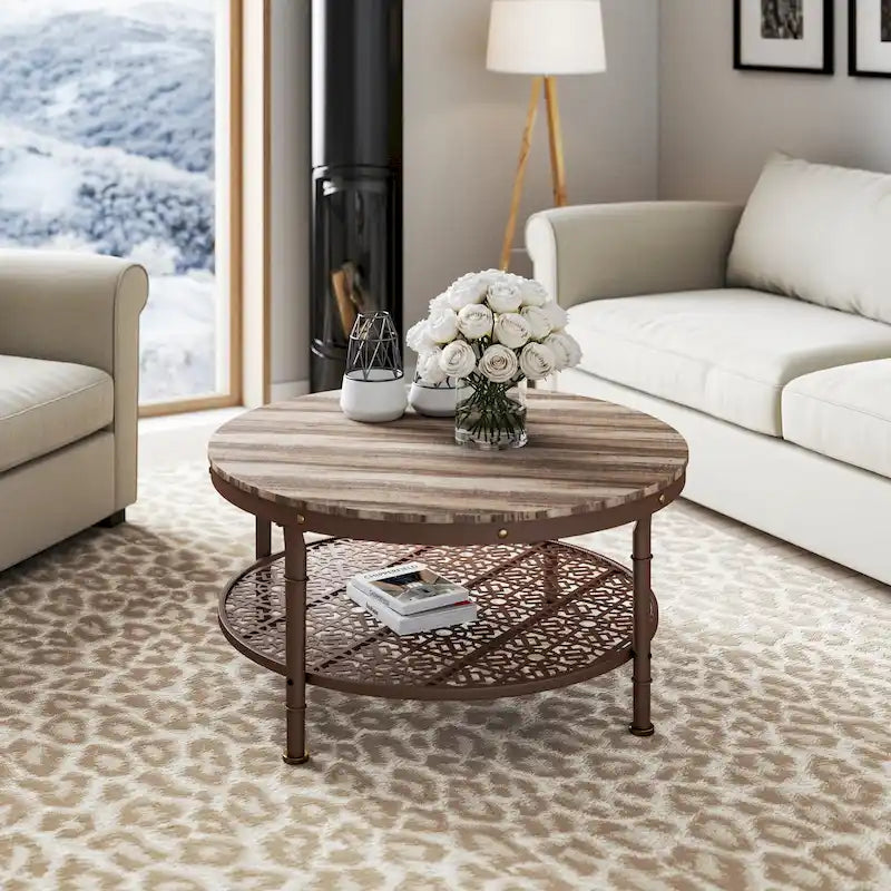 36-Inch Round Coffee Table with Storage