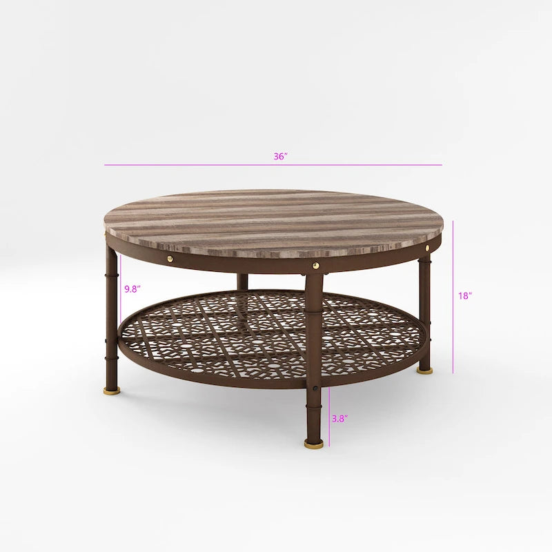 36-Inch Round Coffee Table with Storage