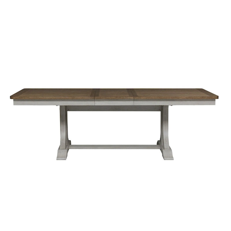 Antique White and Chestnut Trestle Dining Table