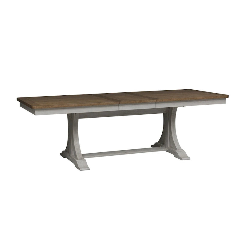Antique White and Chestnut Trestle Dining Table