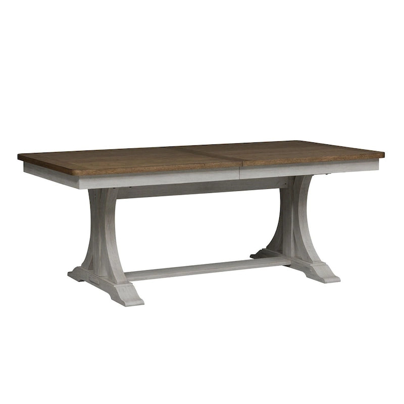 Antique White and Chestnut Trestle Dining Table