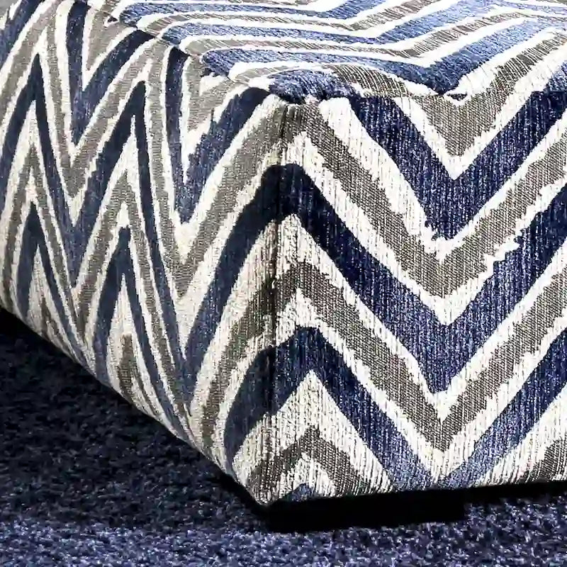 Transitional Navy Blue Microfiber Square Cocktail Ottoman