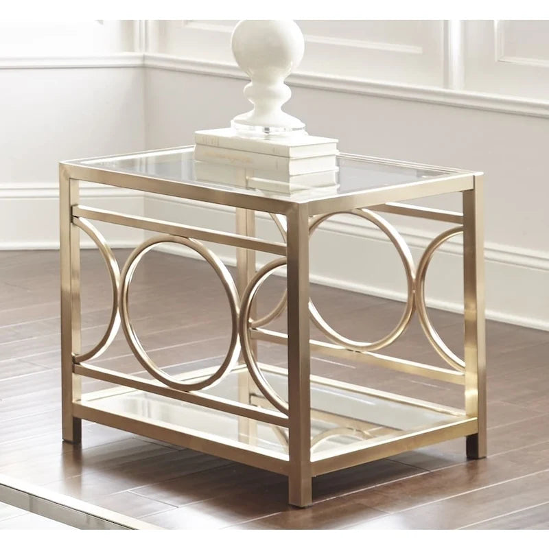 Steve Silver Oria Modern Tempered Glass and Gold Metal Side Table