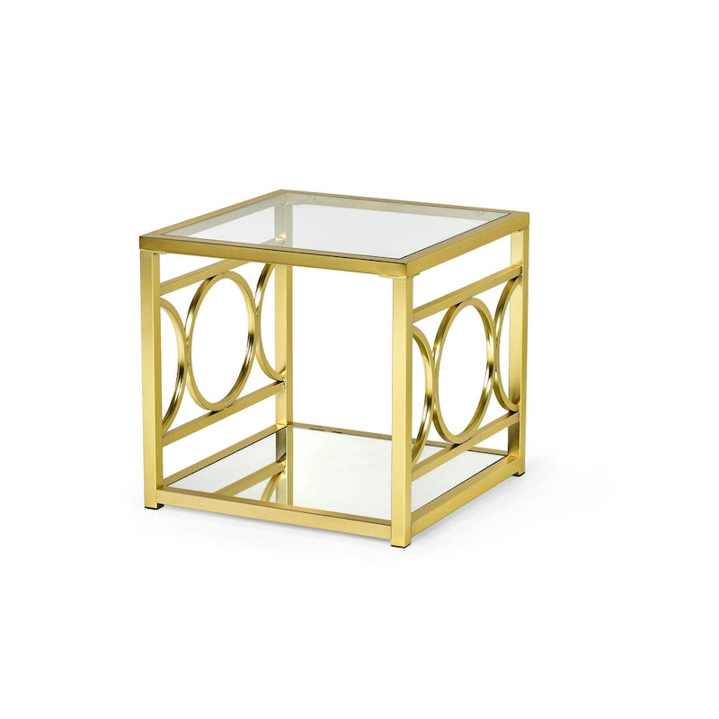 Modern Tempered Glass and Gold Metal Side Table