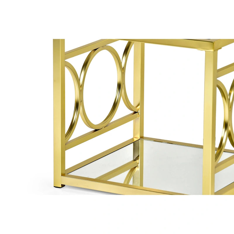 Modern Tempered Glass and Gold Metal Side Table