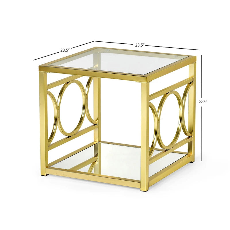 Modern Tempered Glass and Gold Metal Side Table