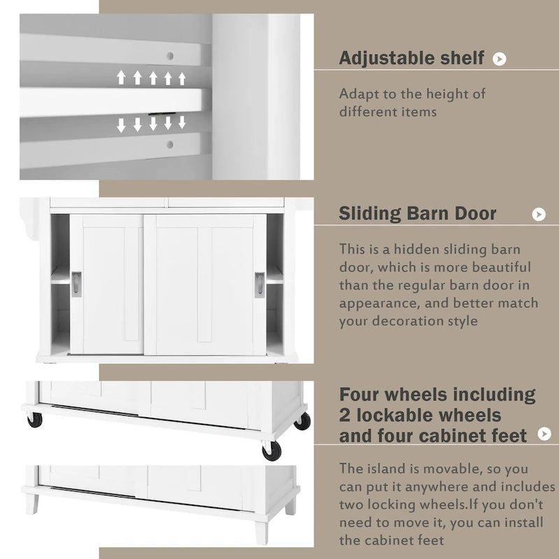 Kitchen Cart with Rubberwood Drop-Leaf Countertop and Sliding Barn Door
