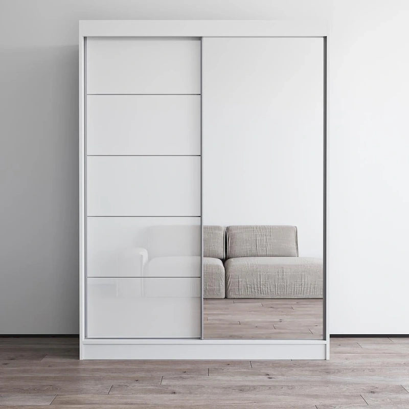 Moderner Kleiderschrank mit Hochglanzoberfläche, 2 Türen und Spiegel