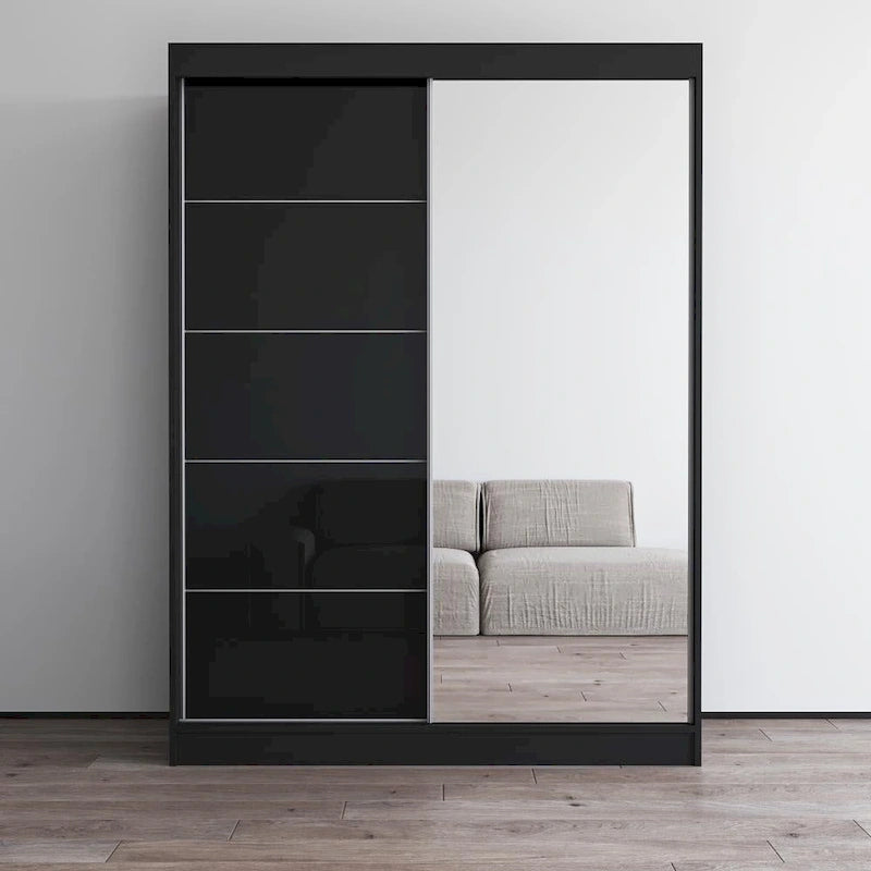 Moderner Kleiderschrank mit Hochglanzoberfläche, 2 Türen und Spiegel