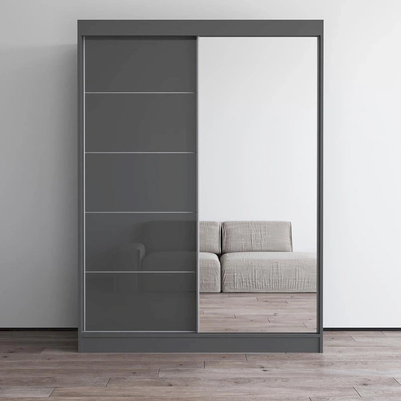 High Gloss 2-Door Modern Wardrobe with Mirror
