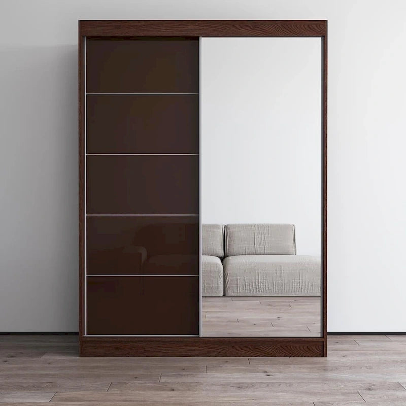Moderner Kleiderschrank mit Hochglanzoberfläche, 2 Türen und Spiegel