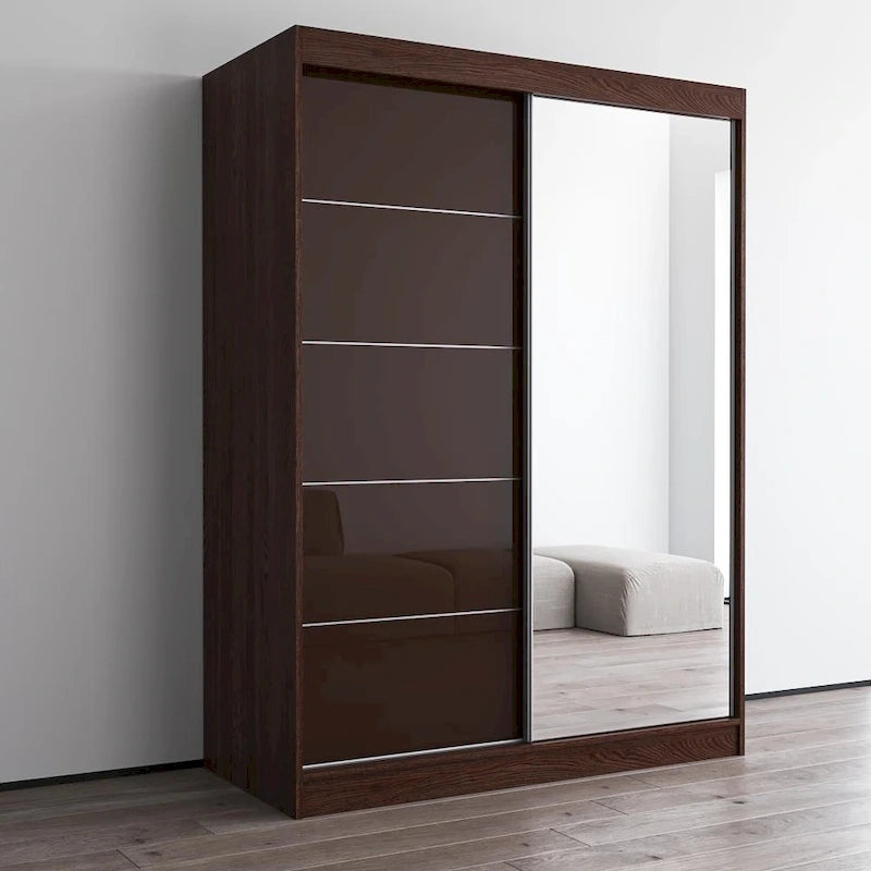 High Gloss 2-Door Modern Wardrobe with Mirror