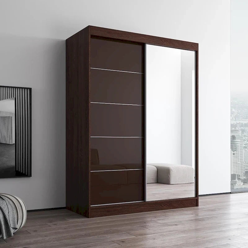 Moderner Kleiderschrank mit Hochglanzoberfläche, 2 Türen und Spiegel