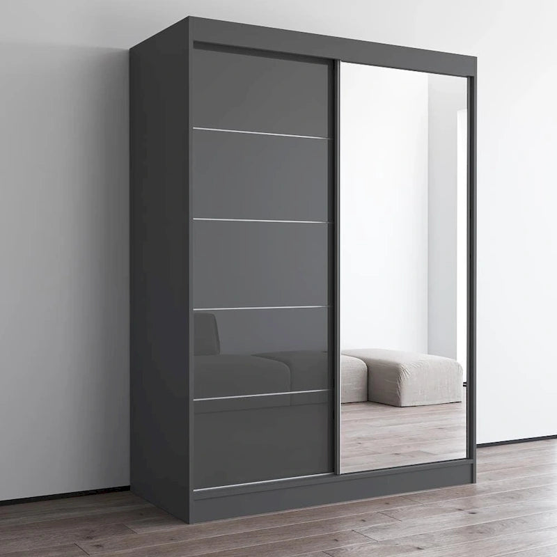 Moderner Kleiderschrank mit Hochglanzoberfläche, 2 Türen und Spiegel