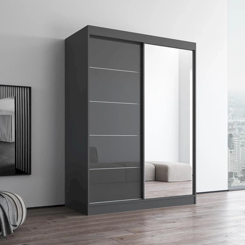 Moderner Kleiderschrank mit Hochglanzoberfläche, 2 Türen und Spiegel