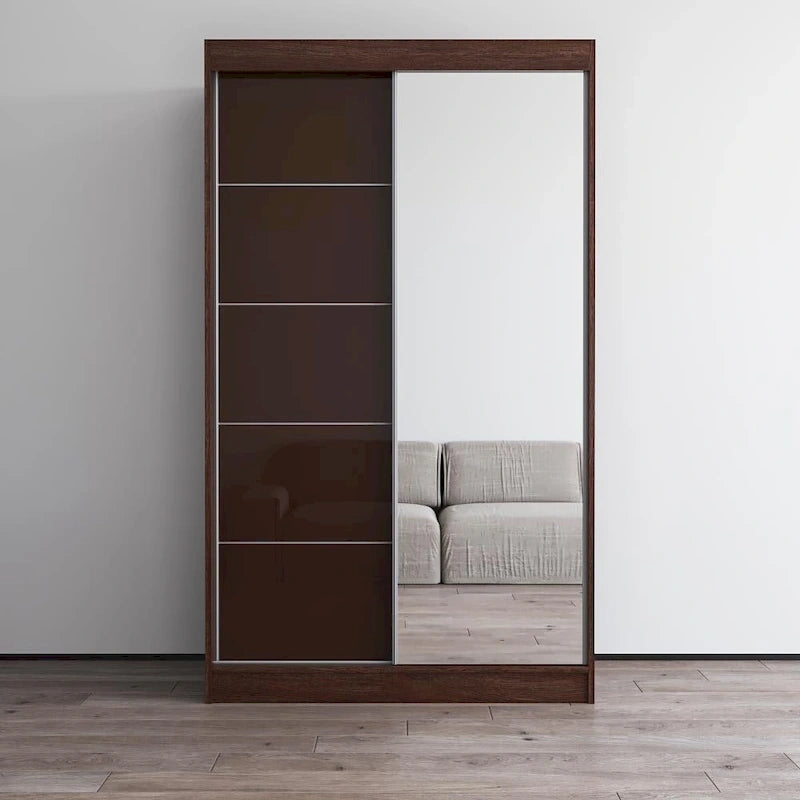 Moderner Kleiderschrank mit Hochglanzoberfläche, 2 Türen und Spiegel